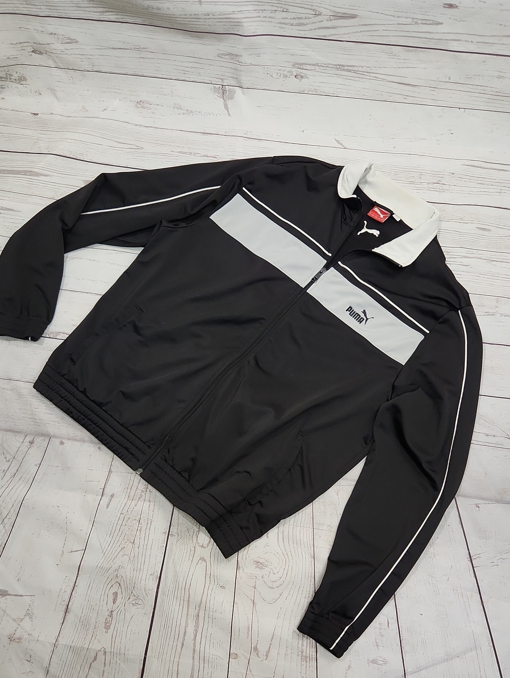 Puma Black and White Men's Zip-Front Track Windbreaker